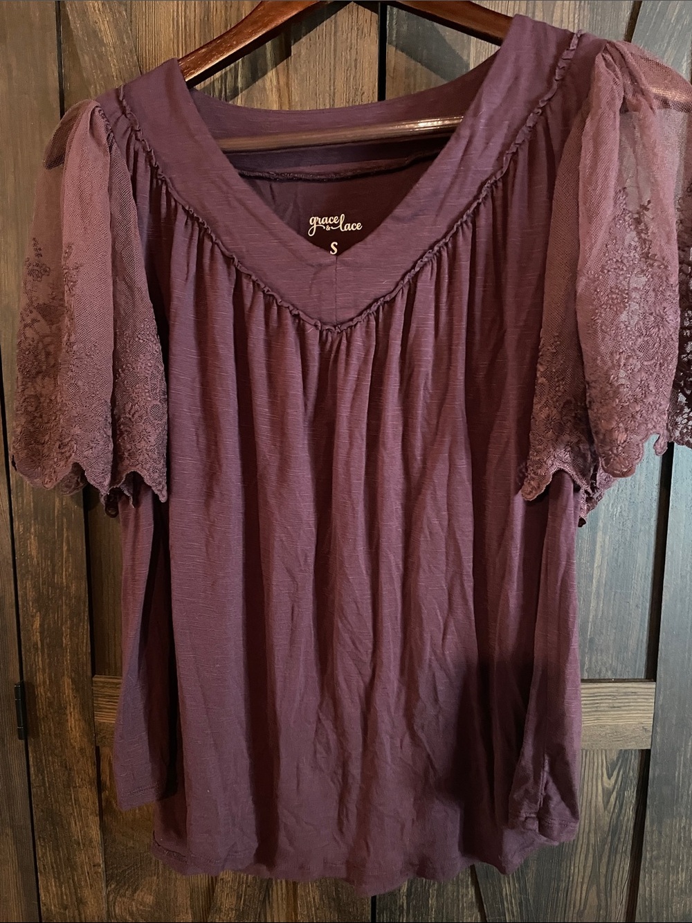 Maurices Plum Lace Sleeve Top